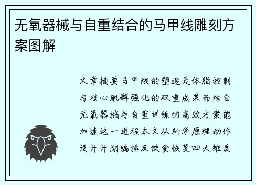 无氧器械与自重结合的马甲线雕刻方案图解