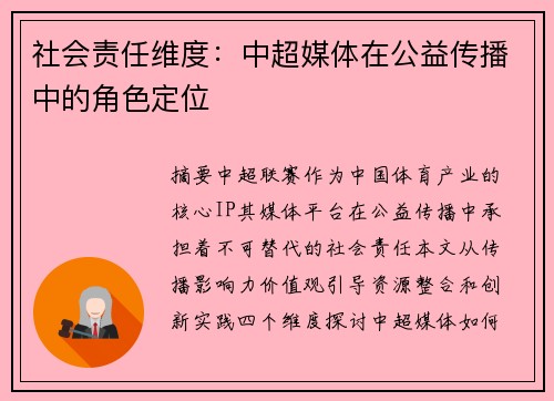 社会责任维度：中超媒体在公益传播中的角色定位